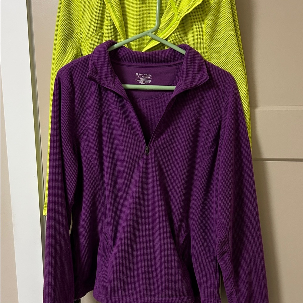Tek Gear Purple and Yellow Quarter-Zip Tops
